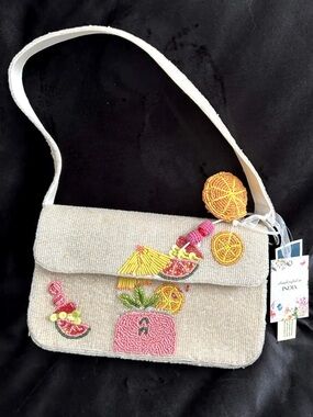 New Edition Made In India Beaded Tropical Drink Bag With Charm. Rare NWT